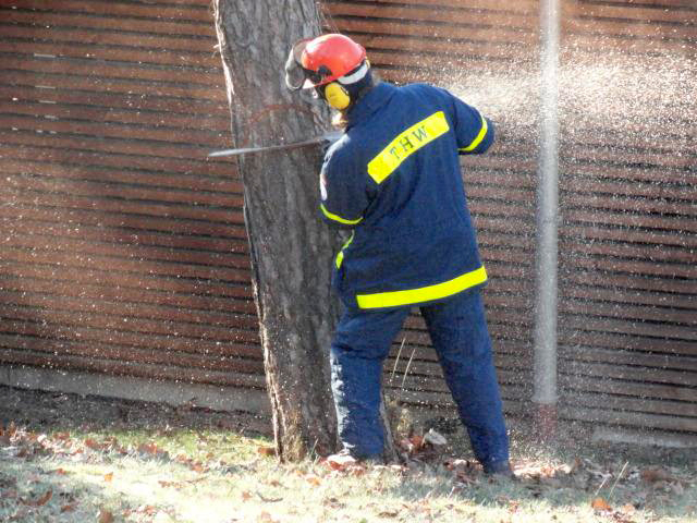THW Wetzlar übt den Einsatz in der Spilburg.  Das Technische Hilfswerk (THW) in Wetzlar übt die Beseitigung von Sturmschäden und Windbruch.  Auf einem Firmengelände in der Spilburg wurden die ehrenamtlichen THW Helfer im Umgang mit Motorsägen, Leitern, Hubsteiger und Stromaggregaten geschult. Auf die zu beachtenden Sicherheitsvorkehrungen wurde besonders hingewiesen.  Neben dem richtigen Einsatz von Sicherheitsleinen und der Gerätschaften zur Absturzsicherung wurde auch das Erklimmen eines Baumes mit Baumsteigeisen geübt.