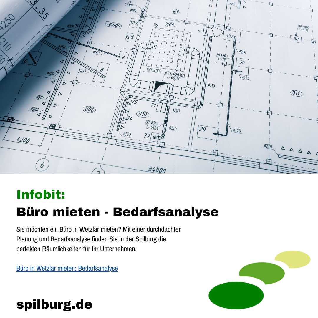 Sie möchten ein Büro in Wetzlar mieten? Besonders in der Spilburg gibt es moderne und flexible Arbeitsräume. Mit einer gezielten Bedarfsanalyse finden Sie die passende Fläche für Ihr Unternehmen. Wie viel Platz benötigen Sie? Welche Ausstattung ist wichtig? Und wie können Sie künftiges Wachstum berücksichtigen? Eine sorgfältige Planung hilft Ihnen, ein Büro zu wählen, das Ihren Anforderungen gerecht wird und optimale Arbeitsbedingungen bietet.
